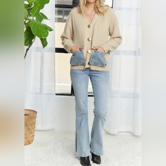 #458-058 SALE 🛑58 OS FINAL PRICE! Boho Big Gold Buttons Denim Pockets Cardigan - Picture 10 of 12